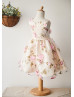 Printed Organza 3D Flowers Wedding Party Flower Girl Dress